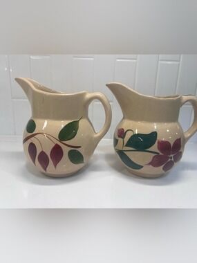 Vintage Watt Pottery - Starflower & Red Bud Pitcher Size #15